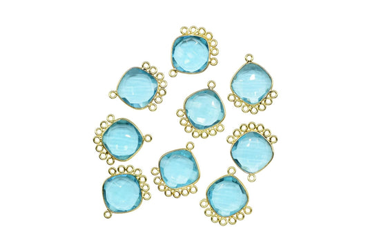Sky Topaz 14mm Cushion Bezel Charms/Gemstone Single Bail/Component charm/Handmade Jewellery Connectors/Women Jewelry/Handmade Connector