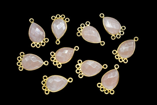 Peach Moonstone 10x14mm Teardrop Bezel Charm/Charms Connector/Handmade Jewellery Connectors/Gemstone Brass Component/Women Jewelry/Gift