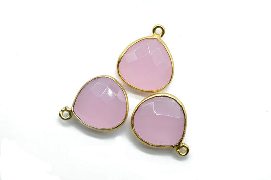 Pink chalcedony 14mm Heart shape single bail connectors,Pink Chalcedony Pendant,Hot Pink charms,Chalcedony Briolettes,Single Flat Bail Bezel