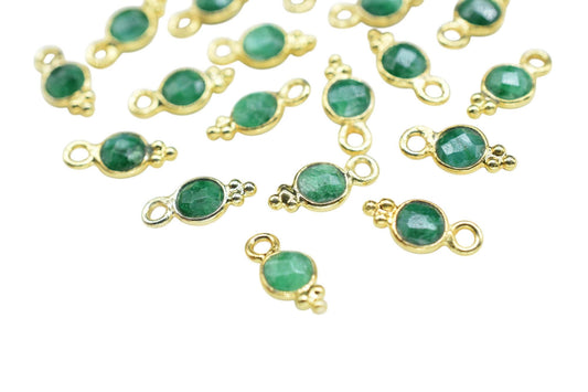 Natural Emerald Charms Connector/Handmade Jewelry/Gold Plated Connector/Tiny Pendant/Emerald Pendant/Round Shape Connector/Gemstone Charms