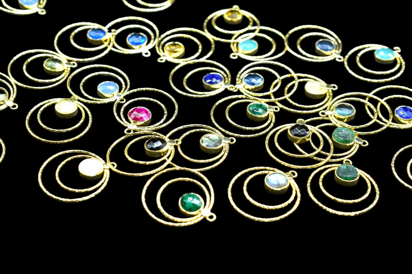 Blue Topaz Round Bezel Connector,Topaz Earring Connector,Brass Textured Jewelry,Blue Topaz Pendant,Topaz Gemstone Jewelry,Brithstone Jewelry