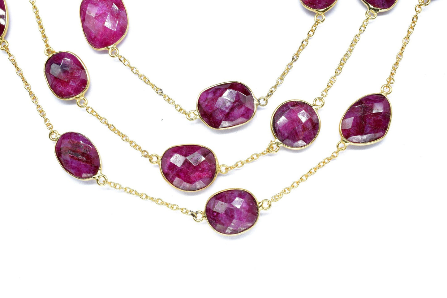Ruby Faceted Bezel Chain Connector, Ruby Bezel Chain, Free Size Gemstone Connector, Jewelry Making Chain, Handmade Chain, Ruby Bezel Jewelry