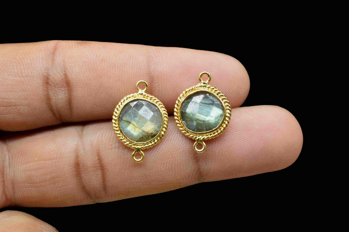 Labradorite 10mm Round Double Bail Connectors,Faceted Labradorite Gemstone Charms,Labradorite Bezels Charms,Round Shape Pendants Connectors