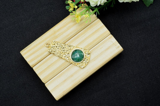 Emerald Pendant , Emerald Gemstone Handmade Pendant , Bulk Gemstone Pendant , Gold Plated Connectors ,Single Bail Gemstone Connector Charm