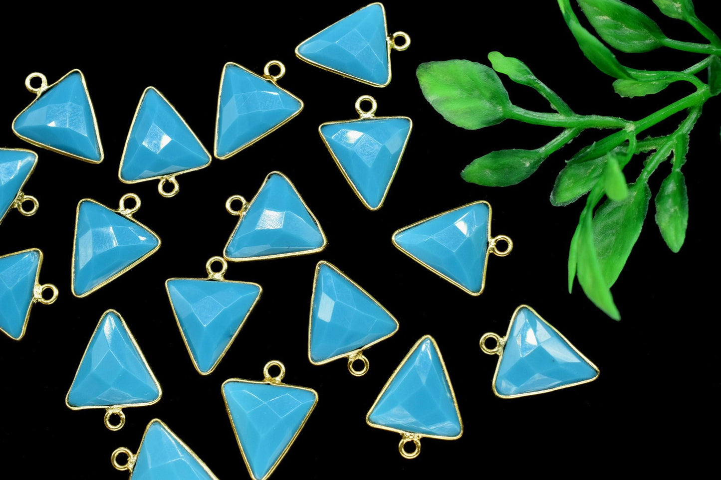 Blue Turquoise 12mm Triangle shape single bail connector, Silver Plated bezel,Turquoise Pendant,Turquoise gold plated bezel,Turquoise charm