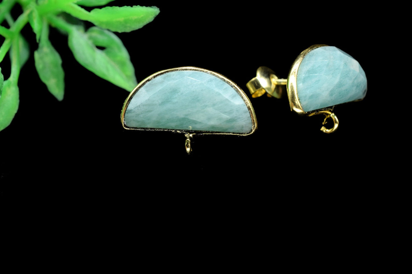 Amazonite 8x18mm Earring Connector,Gemstone Stud Ear Post,Earring Making Connector,Bezel frame Earring Connector,Amazonite Jewelry,Mint Stud