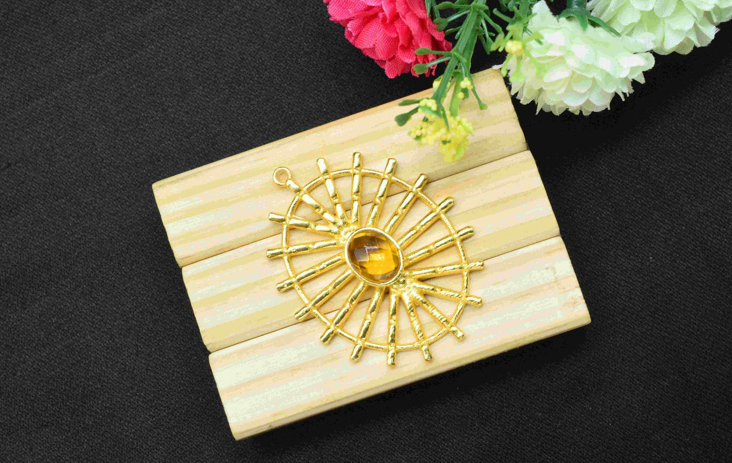 Citrine  Gemstone Component Single Bail Charm, Citrine Connector Pendant ,Finding Gold Plated Connectors ,Pendant Jewelry, Earring Component