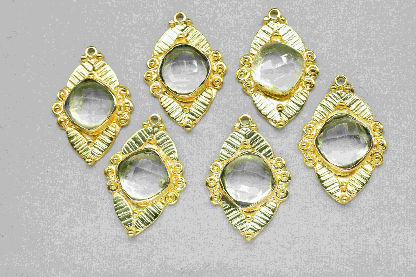 Crystal Quartz Component 10mm Cushion Shape Pendant Jewelry,Crystal Earring Connector,Finding Gold Plated Connector,Gemstone Pendant Jewelry
