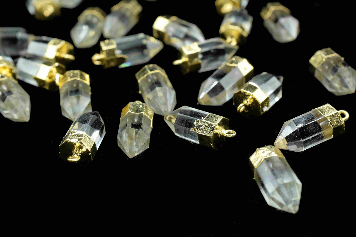 Crystal Quartz Faceted Gemstone 7x15mm Pencil Shape Pendant,Crystal Gold Vermeil Point Pendants,Quartz Handmade Pencil pendant Jewe,Giftlry