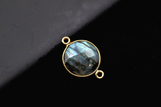 Labradorite 14mm Round double bail connectors,Labradorite Pendant,Faceted Labradorite bezel link,Gemstone Charm,Gemstone Pendant,Round charm