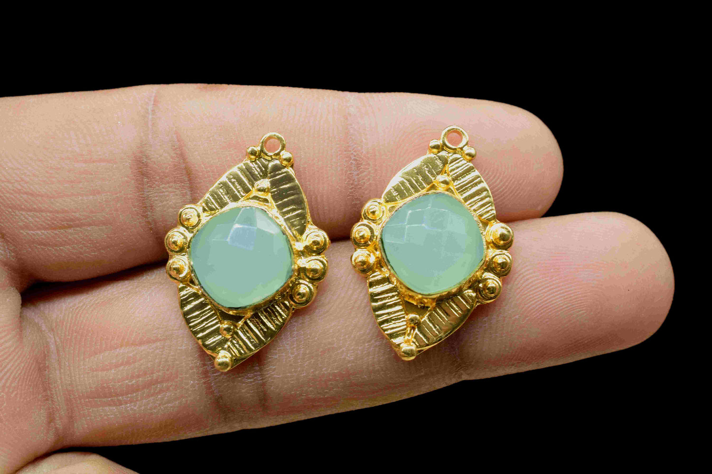 Aqua Chalcedony 10mm Cushion Shape Connectors,Gemstone Ear Post Studs Connector Jewelry,Aqua Earrings Jewelry,Aqua Gemstone Pendant Jewelry