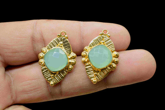 Aqua Chalcedony 10mm Cushion Shape Connectors,Gemstone Ear Post Studs Connector Jewelry,Aqua Earrings Jewelry,Aqua Gemstone Pendant Jewelry