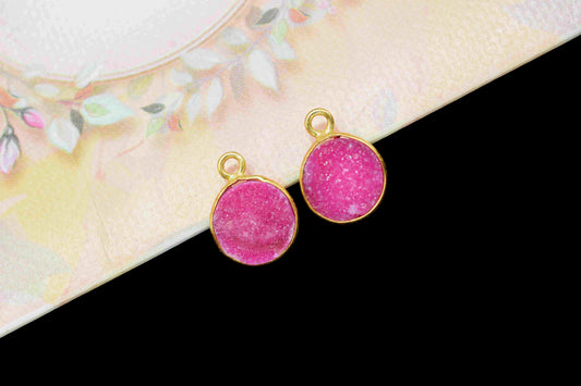 Pink Druzy Charm Pendants, 8mm Druzy Connectors,Pink Druzy Round Studs Ear post,Electroplated Light Pink Druzy Connectors,DIY Jewelry Making
