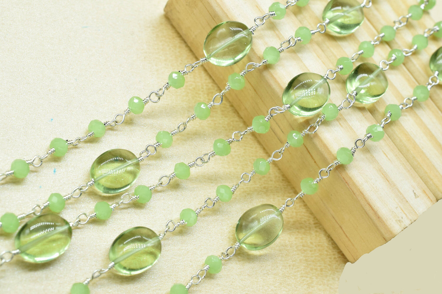 Green Amethyst Rosary Chain,Prehnite Beaded Rosary Chain,Finding Wire Wrap Necklace Chain,Gemstone Rosary,Handmade Jewelry Carft Supplies