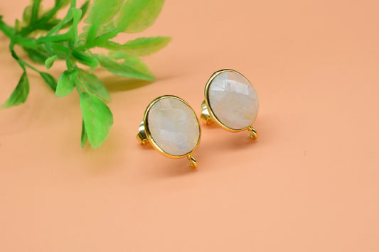 Rainbow Moonstone Oval Shape Earring Connector,Earring Making Connectors,Moonstone connectors post studs,June Birthstone,Bail Connectors,