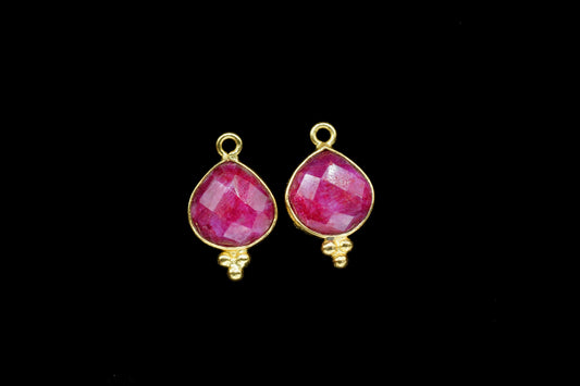 Ruby 10mm Heart Shape Pendant Jewelry,Ruby Checker Cut Gemstone Connector Jewelry Making,Ruby Faceted Gemstone Gold Plating Connectors,Gift