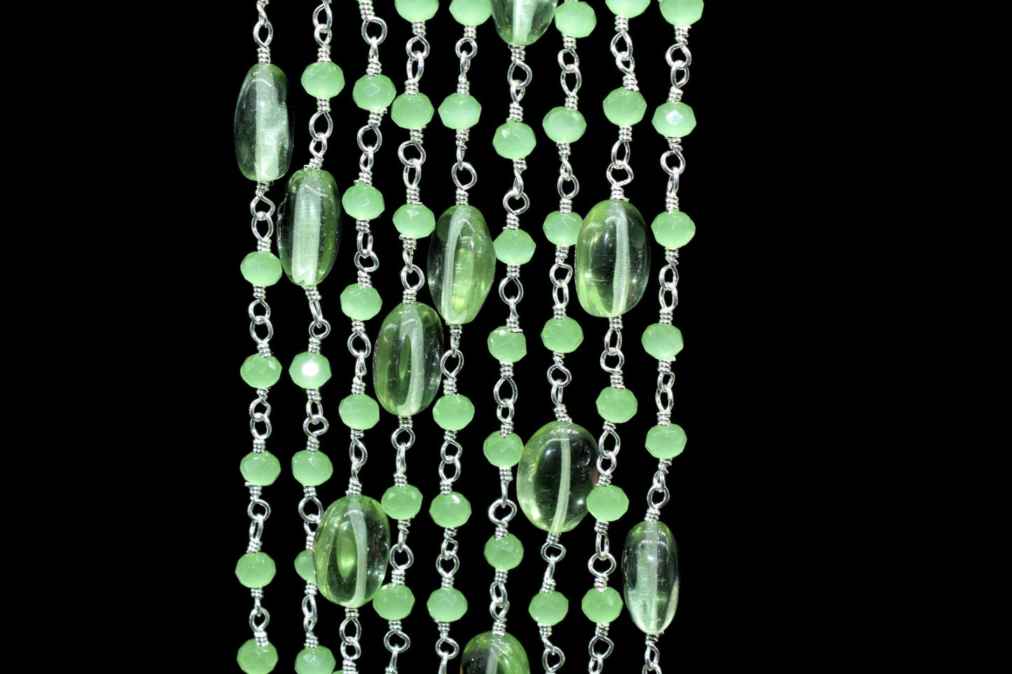 Natural Prehinte Smooth Oval Rosary Style Beaded Chain,Gold Plated Wire Wrapped Chain,Gemstone Linked Handmade Chain,Jewelry Making,Per Foot