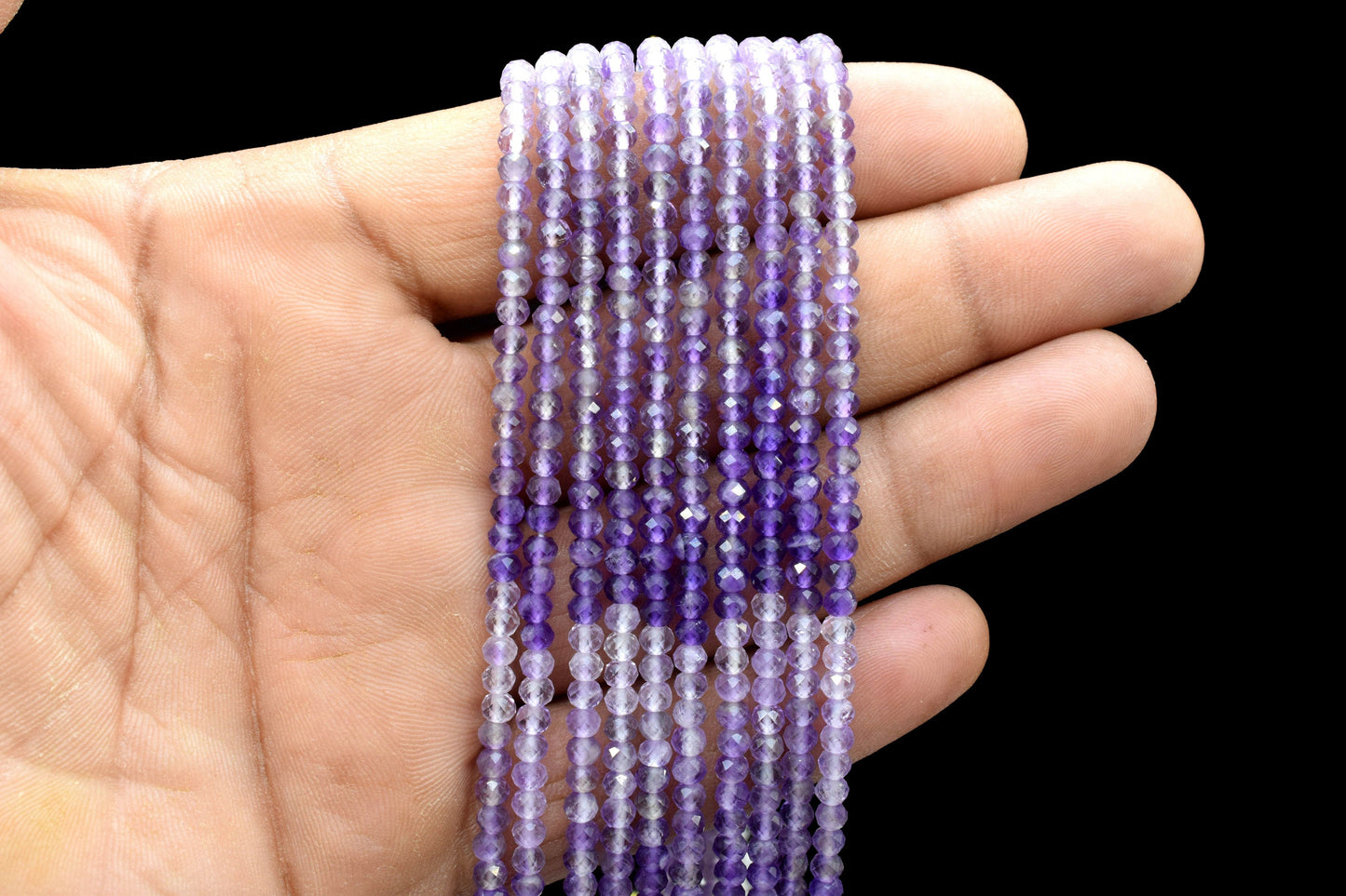 Amethyst Faceted Rondelle Beads,3mm Rondelle Beads,Shaded Amethyst Beads,13"Strand,Micro faceted beads,Gemstone Beads Jewelry Making supply,