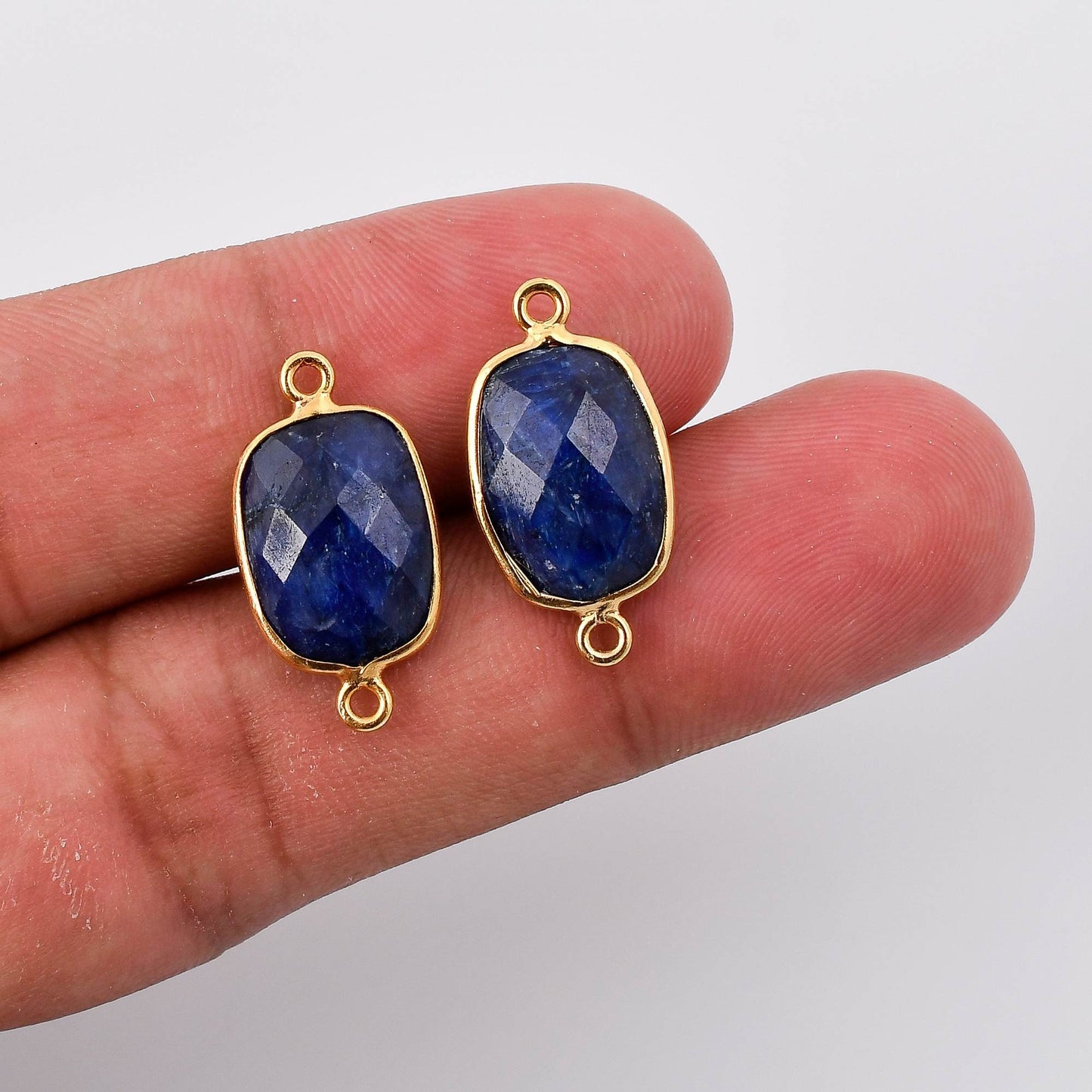 Blue Sapphire 10x14mm Bezel Charm double Connector,Rectangle Shape Gold Plated bezel,Vermeil Bezel,jewelry making charm,GoldFilled bezel