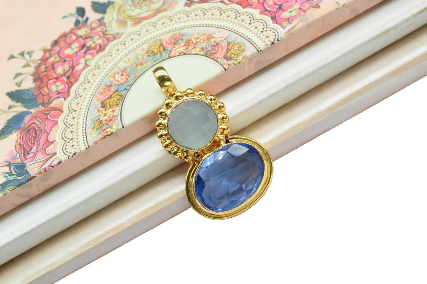Tanzanite Designer Pendant,Dual Gemstone Pendant,multi Stone Pendant Charm,Vermeil Pendant Jewelry,Handmade Carft,small pendant,Loop Pendant