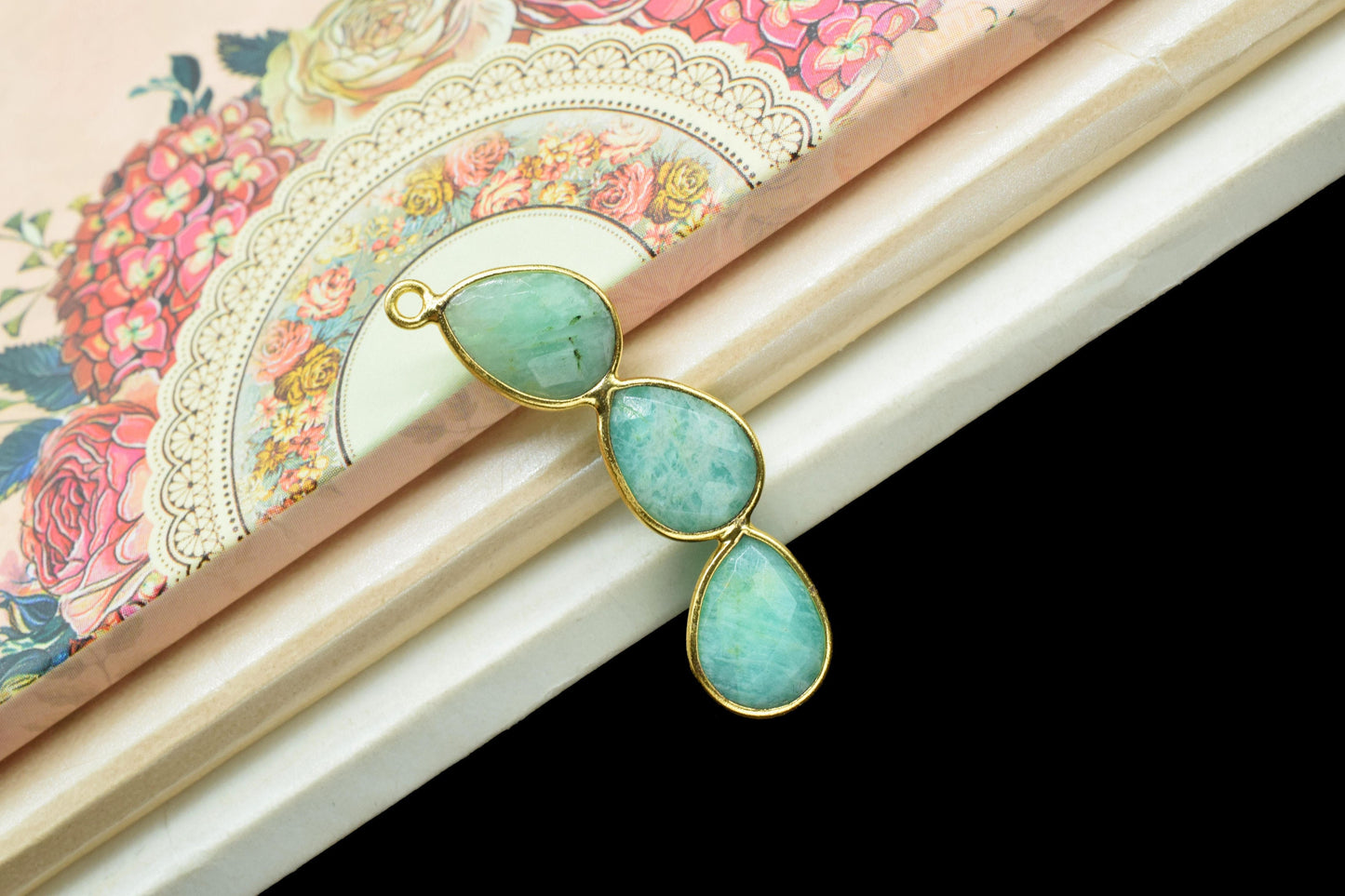 Handmade Pear Beads Connectors,Gemstone Craft Supply,Elegant Finding Beads,Three Stone Jewelry,Station Bezel Link,Components Earrings,Gift