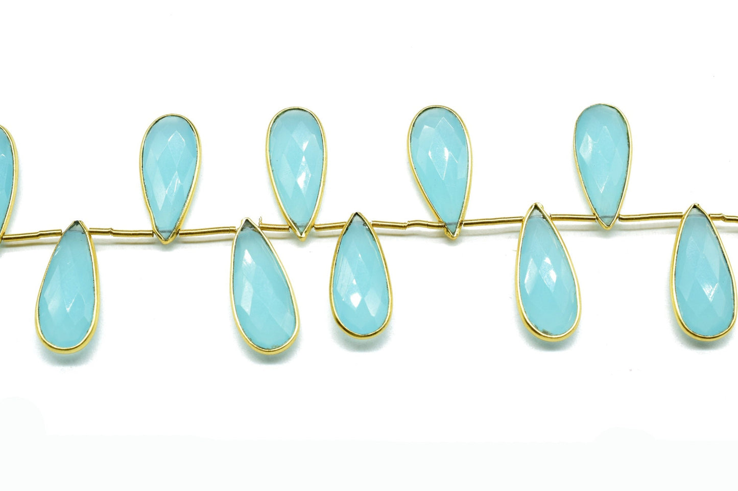 Aqua Chalcedony 8x20mm Pear shape charms ,Bezel connectors,Aqua Chalcedony Bezel charms,Gemstone Bezel charm,Chalcedony Teardrop Bezel charm