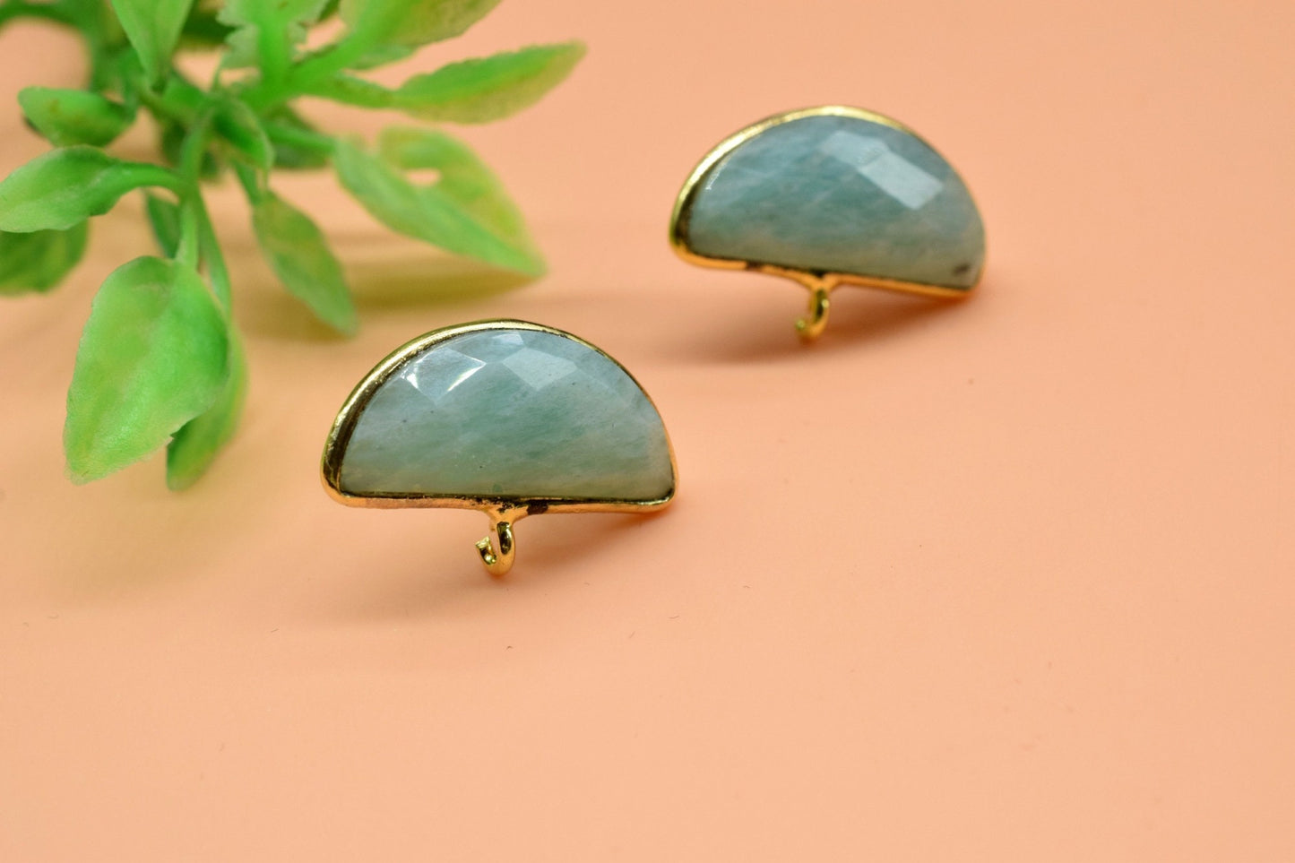 Amazonite 8x18mm Earring Connector,Gemstone Stud Ear Post,Earring Making Connector,Bezel frame Earring Connector,Amazonite Jewelry,Mint Stud