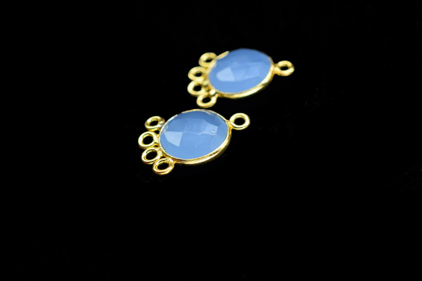 Blue Chalcedony 10mm Round Bezel Charm/Gemstone Brass Component/Single Bail Pendant charms/Round Handmade Jewellery Connector/B'day Gift