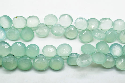 Aqua Chalcedony Faceted Heart Shape,Aqua Chalcedony Briolettes,10mm aqua heart shape,faceted heart shape strand,8'' aqua Chalcedony strand