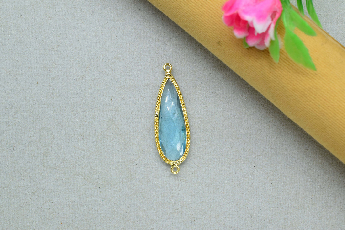 Sky Topaz Faceted Gemstone 10x30mm Pear Shape Bezel,Gemstone Faceted Bezels Jewelry,Sky Topaz charms,Topaz Gold Plating Double Bail Pendant