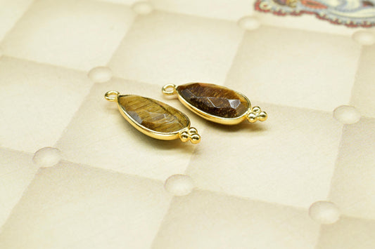 Tiger Eye Gemstone 8x16mm Pear Shape connectors,Tiger Eye Gemstone connector,Tiger Eye charms Gold Plating single bail Pendant Jewelry,Gift