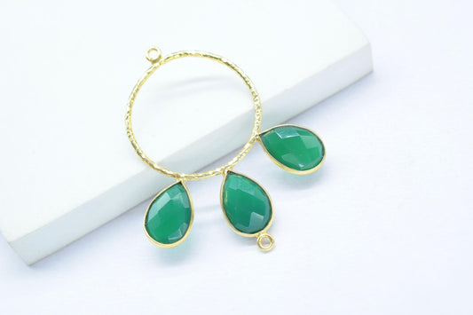 Green Onyx Jewelry/Brass Connector Jewellery/Gold Plated Pendant/Handmade Jewellery/Double Bail Pendant/Sky Topaz Connector Jewelry/Gift