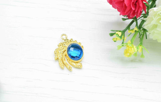 London Blue Topaz Pendant , Gemstone Handmade Pendant , Bulk Gemstone Pendant , Gold Plated Connectors ,Single Bail Gemstone Connector Charm