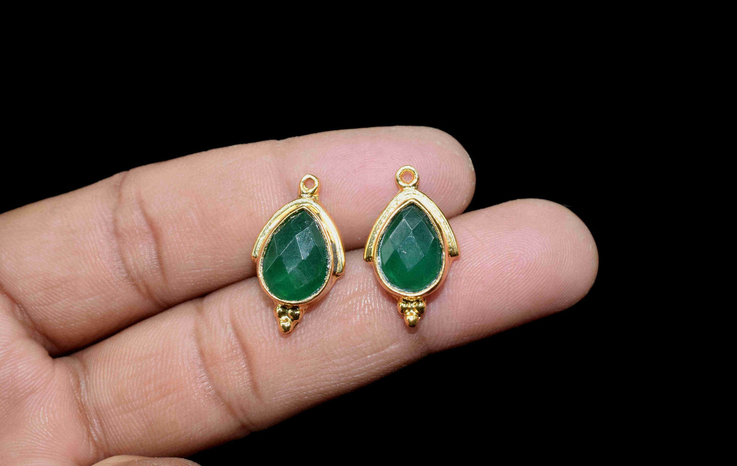 Green Onyx 9x13mm Bezel Connectors,Green Onyx Faceted jewelry making charm,Single bail connnectors,Green Onyx Gemstone Teardrop bezel,Gift