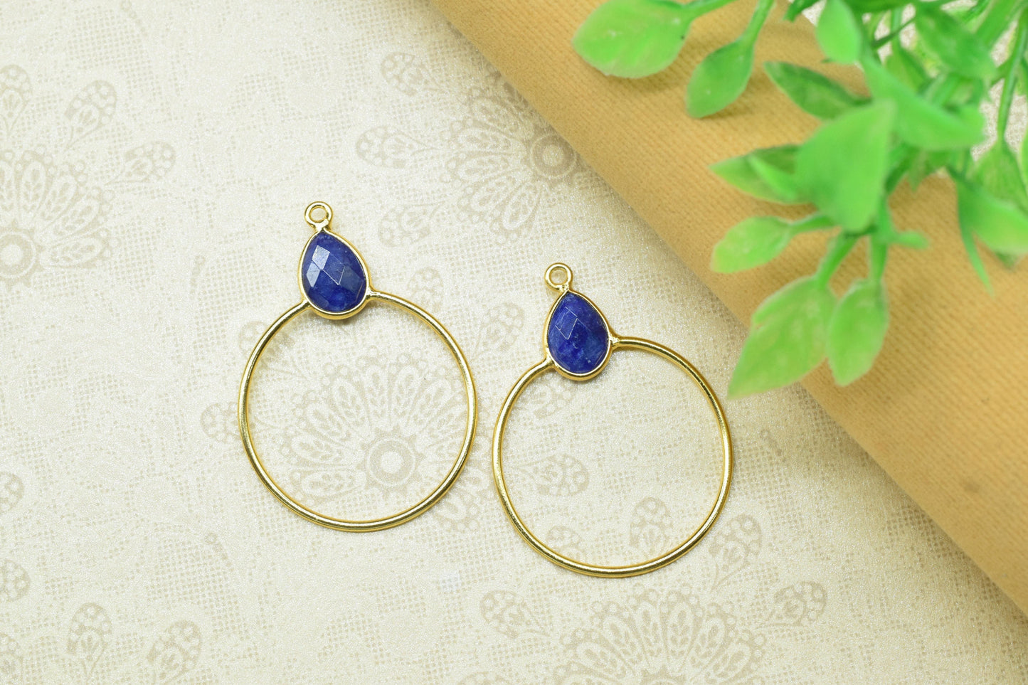 Gemstone Teardrop Earrings,Circle Handmade Pendants,Single bail Station Connector Jewelry,Earring Components,Findings Bezel Charms Pendants