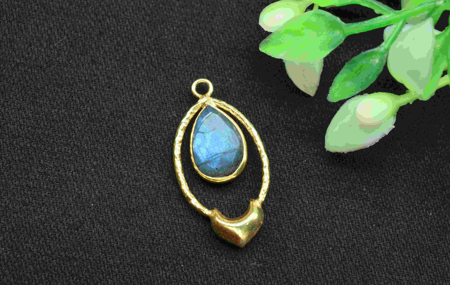 Labradorite Pear Shape Pendant , Labradorite Handmade Pendant , Multi Gemstone Charms , Gold Plated Gemstone Connectors , Summer Collection