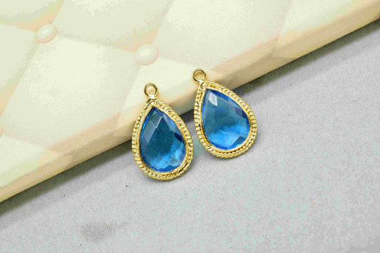 Blue Topaz Pear Shape Single Bail Connectors,Blue Topaz 9x13mm Pear Pendant,Blue Topaz Gold Plated Bezel,Jewellery Making Charms Craft,Gift