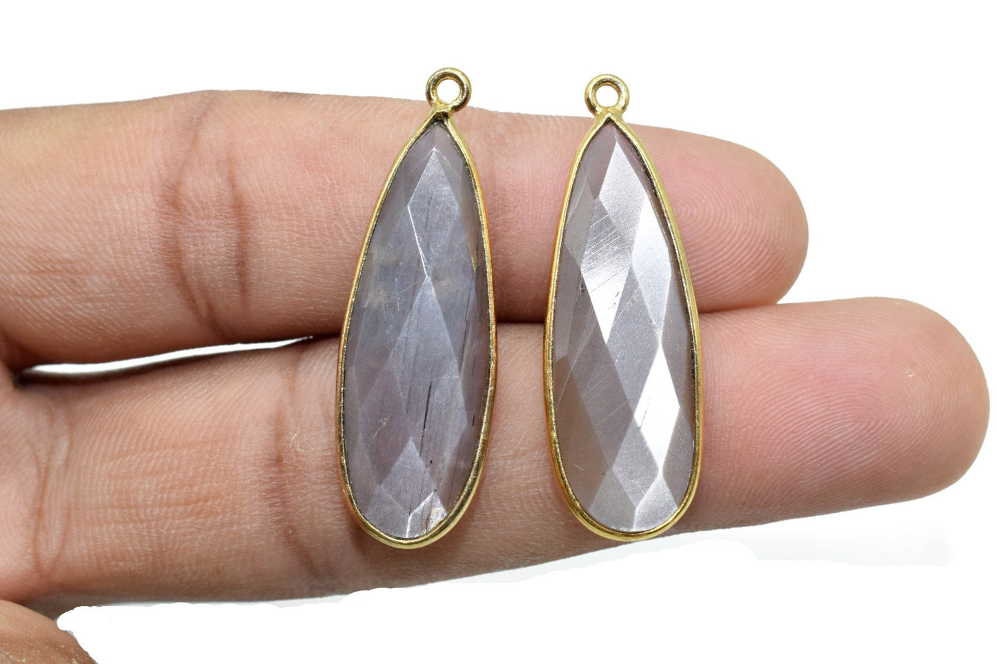 Peach Moonstone 10x30mm Charm,Peach Moonstone Pendant,Teardrop Pendant,Faceted Peach Moonstone,Gemstone Charm,Gemstone Pendant,Dainty Charms