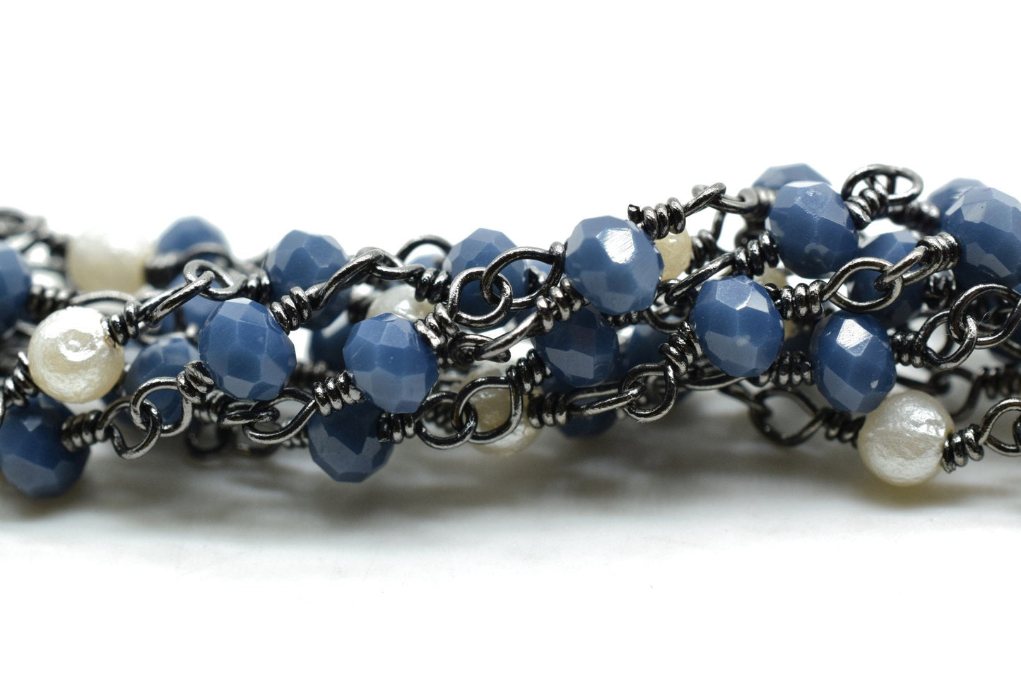 Blue chalcedony  Beaded Chain,pearl Rosary Chains,Blue Agate Gold Plating Wire Wrap Chain,Brass chain,Jewelry Making Chain,Rosary chain,roll