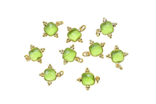 Peridot 8mm Cushion Bezel charm/Station Bezel Link Supplies/Peridot Jewelry Making/Square Pendant//Gemstone Connector Pendant/B'day Gift