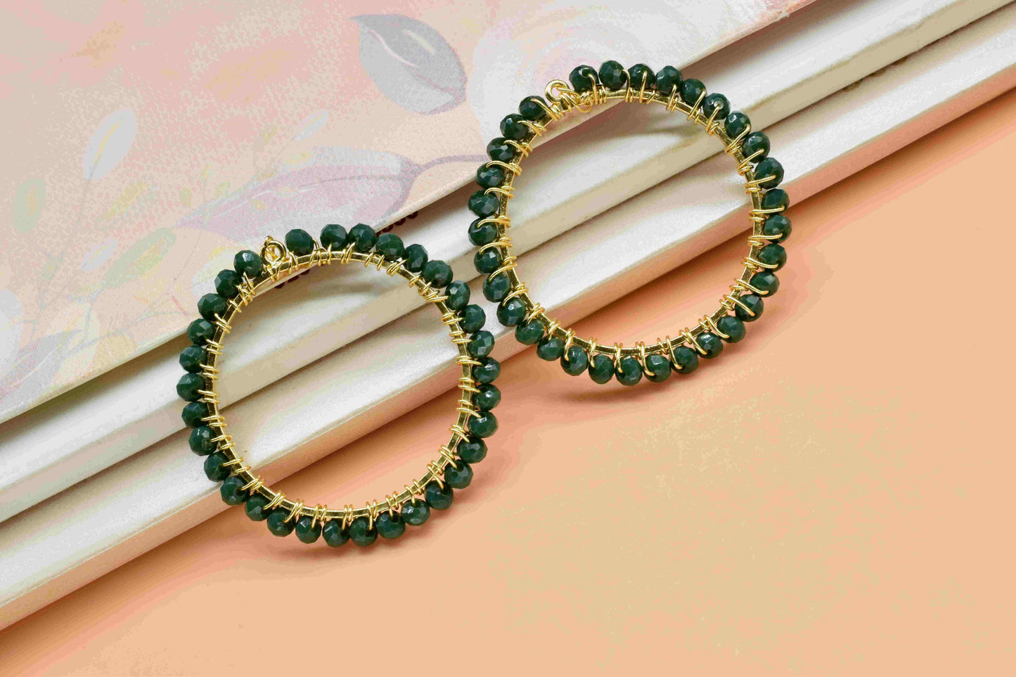 Green Agate Wire Wrapped Dangle Connector,Beaded Hoop Earring,Circle Pendant Component,Handmade Earring,Finding Component Agate Jewelry Gift