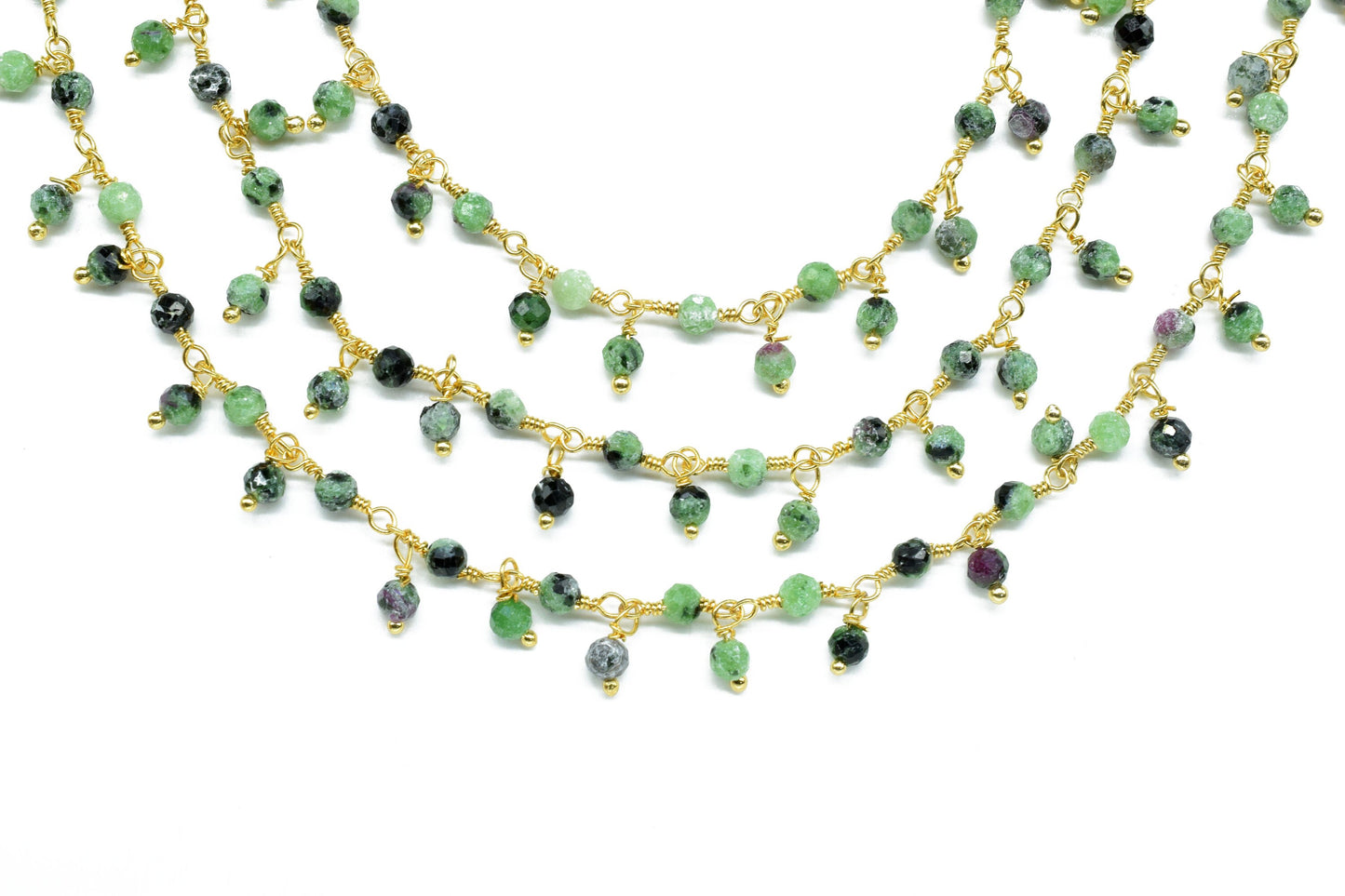 Natural Ruby Zoisite Cluster Rosary Chain,Wire Wrapped Necklace Chain,Ruby Zoisite 3mm Dangling Chain,Gemstone Rosary Chain,Handmade Jewelry