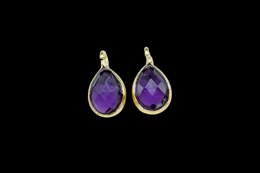 Amethyst 6x8mm Teardrop Earring Connector,Amethyst Studs Component,Single Loop Gemstone Connector,Teardrop Pendant Connector,Jewelry Making
