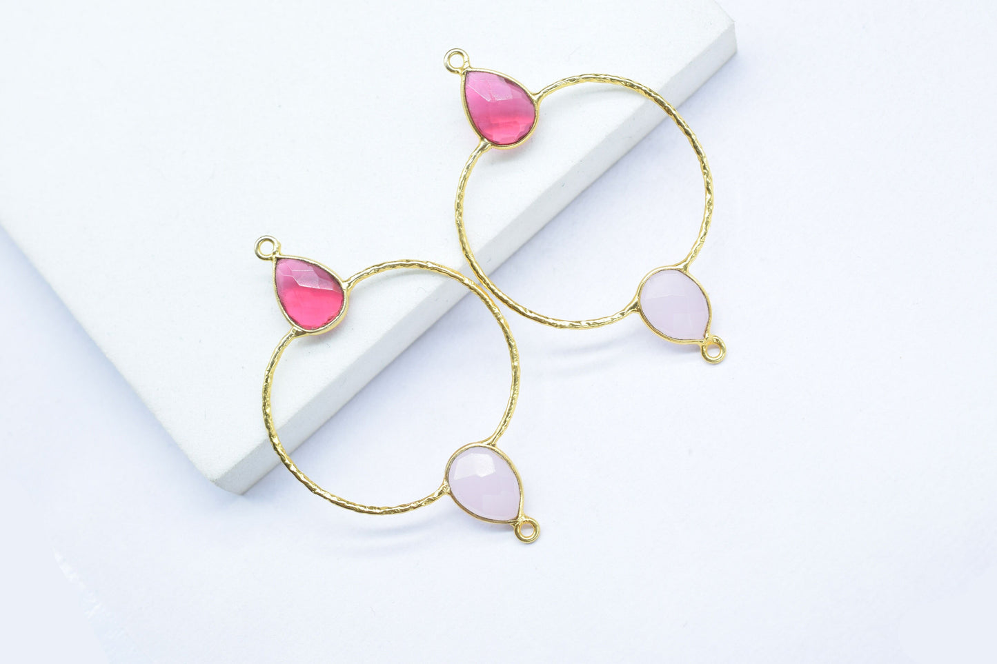 Pink Tourmaline Double Bail Bezel Connectors,Two Gemstone Bezel Connector,Gemstone Jewelry,unique Bezel,Rose Quartz Bezel Connectors,B'Gifts