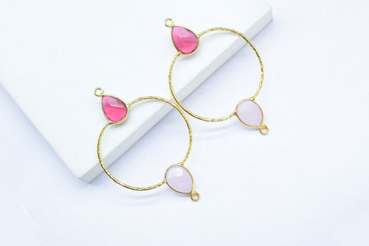 Pink Tourmaline Double Bail Bezel Connectors,Two Gemstone Bezel Connector,Gemstone Jewelry,unique Bezel,Rose Quartz Bezel Connectors,B'Gifts