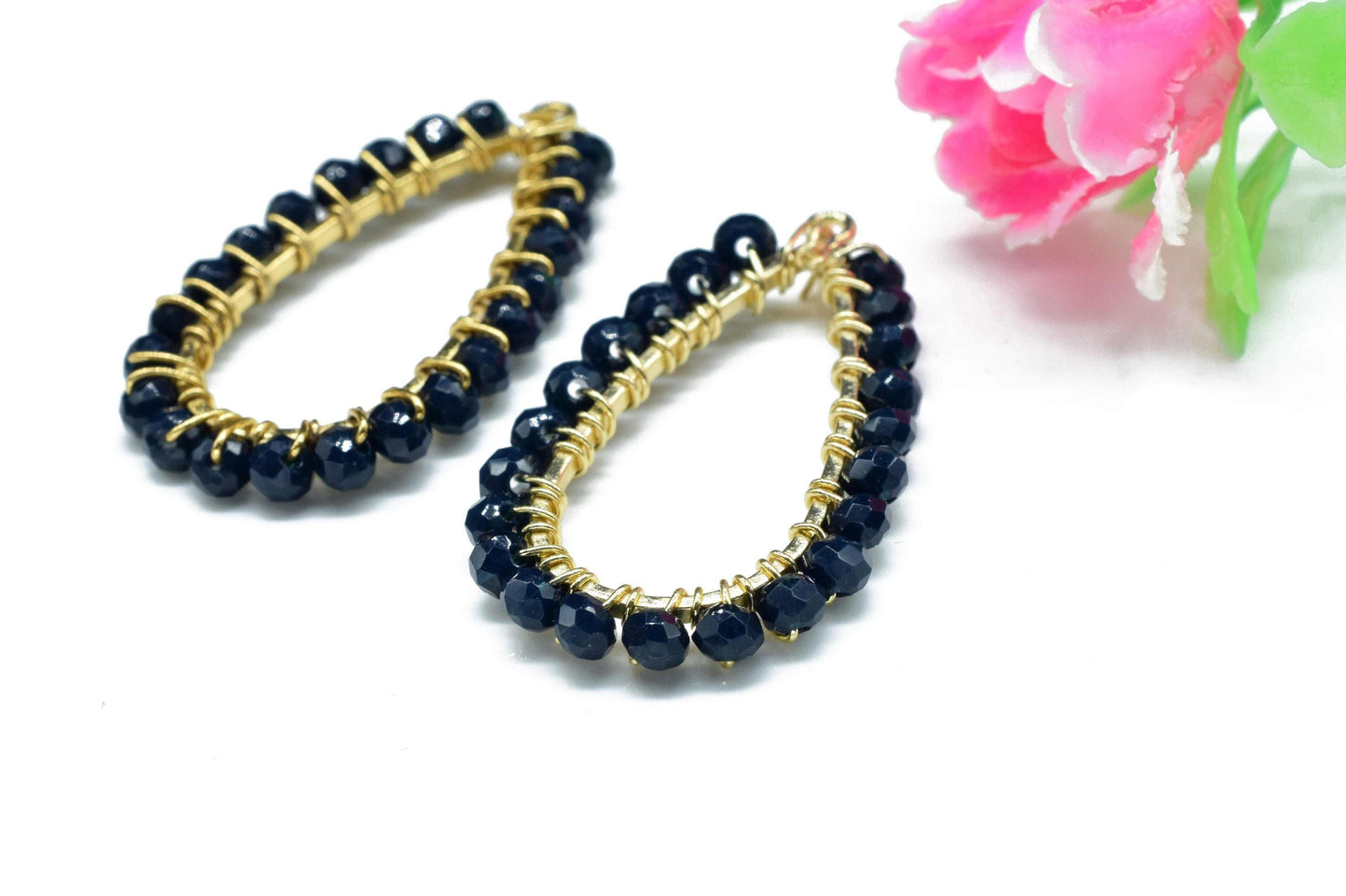 Blue Agate Beaded Earring Connector,Gemstone Wire Wrapped Components,Pendant Jewelry Connector,Finding Necklace,Blue Agate Jewelry,Gift