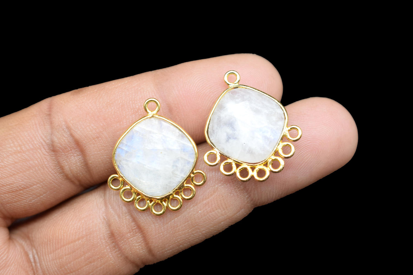 Moonstone 14mm Cushion Bezel Charms/Gemstone Single Bail/Component charm/Handmade Jewellery Connectors/Women Jewelry/Handmade Connector