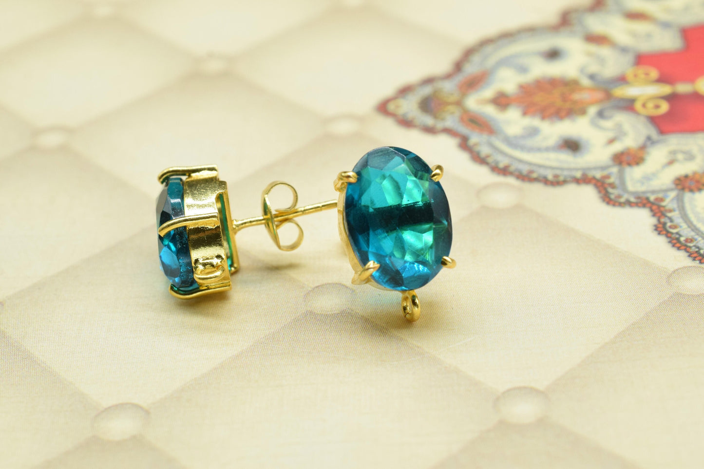 Neon Apatite Studs Earring,Gemstone Station Link,Craft Supplies,Handmade Beads Jewelry,Tanzanite Components Earring,Prong Bezel Earring,Gift