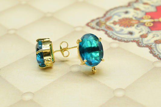 Neon Apatite Studs Earring,Gemstone Station Link,Craft Supplies,Handmade Beads Jewelry,Tanzanite Components Earring,Prong Bezel Earring,Gift