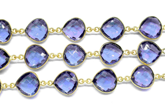 Amethyst 12mm Heart Shape Bezel Chain,Amethyst Connector Chain,Amethyst Faceted Bezels,Loop Connector Chain,Amethyst Bezel Chain For Jewelry